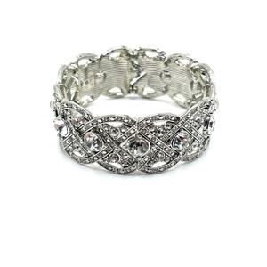 Vintage ROMAN Clear Crystal‎ Braided Stretch Bangle Bracelet Signed RMN